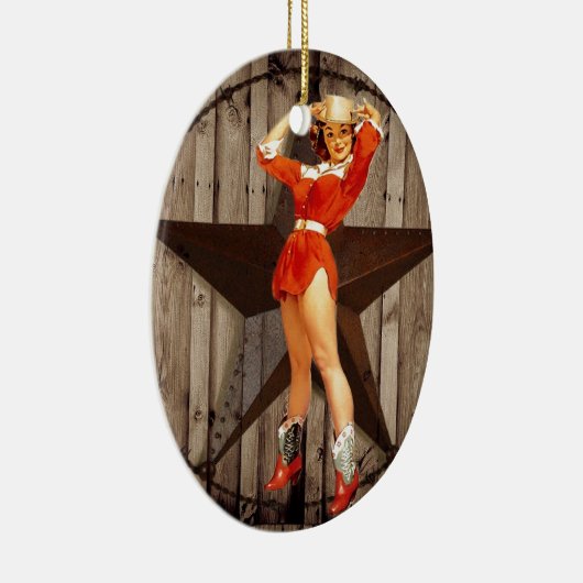 納屋の木製の単独星の西欧諸国の女性のカーボーイ セラミックオーナメント (右)