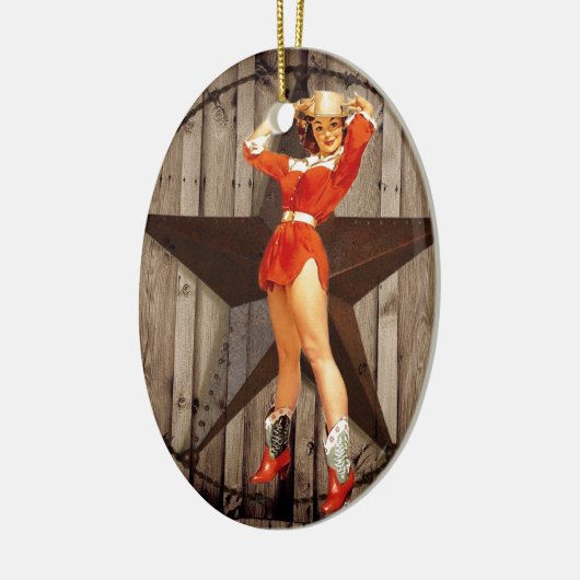 納屋の木製の単独星の西欧諸国の女性のカーボーイ セラミックオーナメント (左)