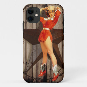 納屋の木製の単独星の西欧諸国の女性のカーボーイ iPhone 11 ケース