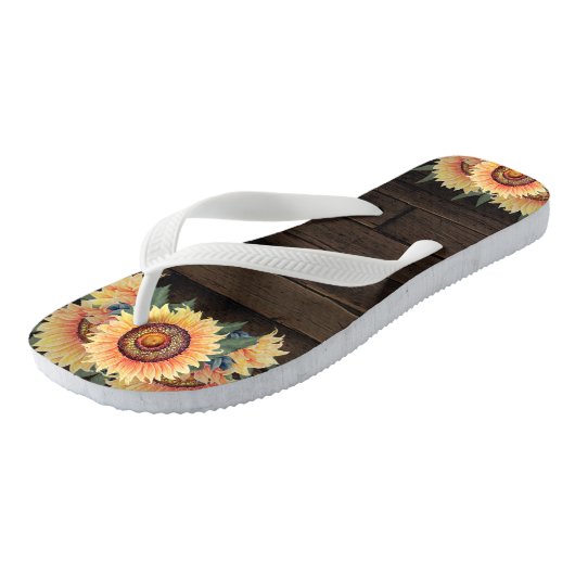 納屋の木製の国の素朴なメーソンジャーのヒマワリ ビーチサンダル (アングル)
