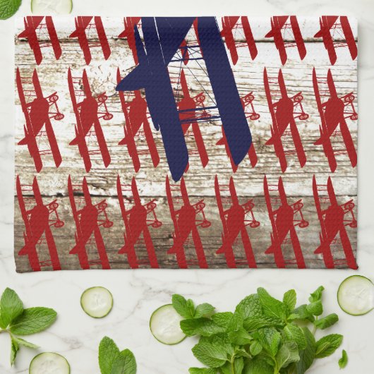 納屋の木製の航空ギフトのヴィンテージの複葉機 キッチンタオル (折り畳み)