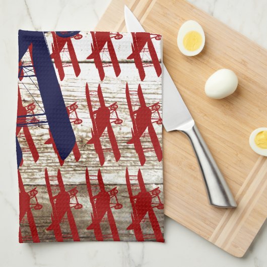 納屋の木製の航空ギフトのヴィンテージの複葉機 キッチンタオル (四つ折り)