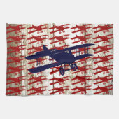 納屋の木製の航空ギフトのヴィンテージの複葉機 キッチンタオル (横)