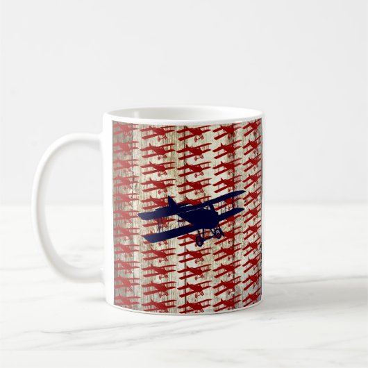 納屋の木製の航空ギフトのヴィンテージの複葉機 コーヒーマグカップ (左)