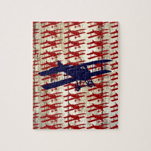 納屋の木製の航空ギフトのヴィンテージの複葉機 ジグソーパズル (縦)