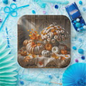 納屋の秋のカボチャとラム ペーパープレート (パーティー)