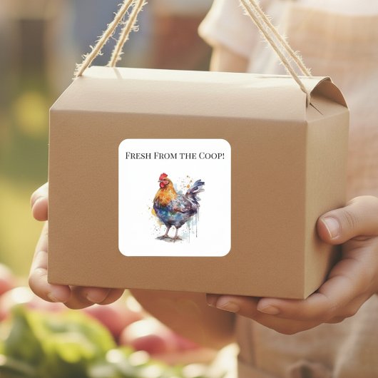 納屋の輝き:水彩の雌鳥、カスタム スクエアシール