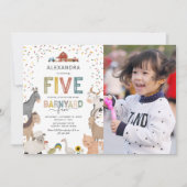 納屋の農場の写真 5歳の誕生日招待状 招待状 (正面)