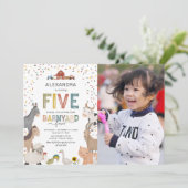 納屋の農場の写真 5歳の誕生日招待状 招待状 (スタンド正面)