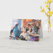 納屋の鶏たち カード (黄色い花)