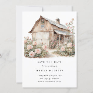 納屋のSave the Date, ラスティックなファームハウスの花 招待状