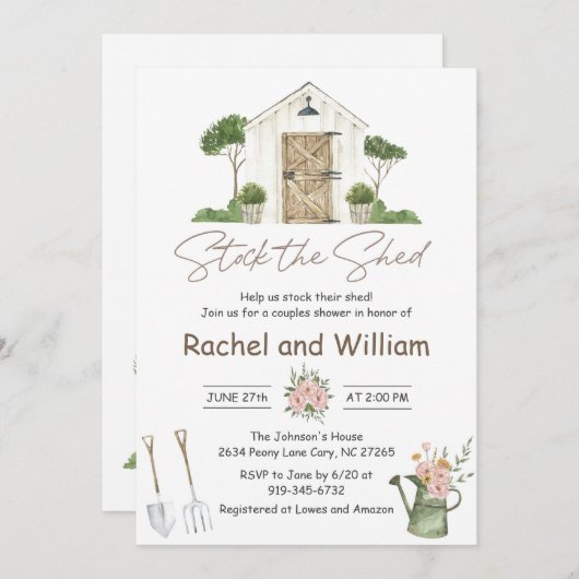 納屋を満たすカップルの結婚前パーティー 招待状 (正面/裏面)