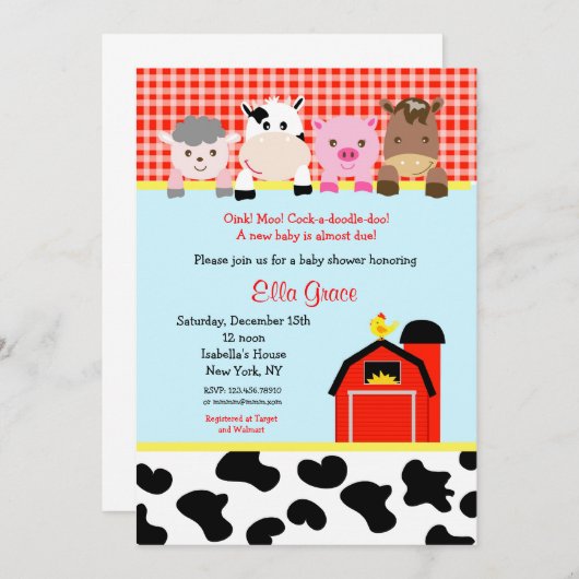 納屋ヤードの農場の納屋周囲の庭のベビーシャワー招待状 招待状 (正面/裏面)