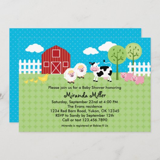 納屋動物のベビーシャワーの招待状 招待状 (正面/裏面)