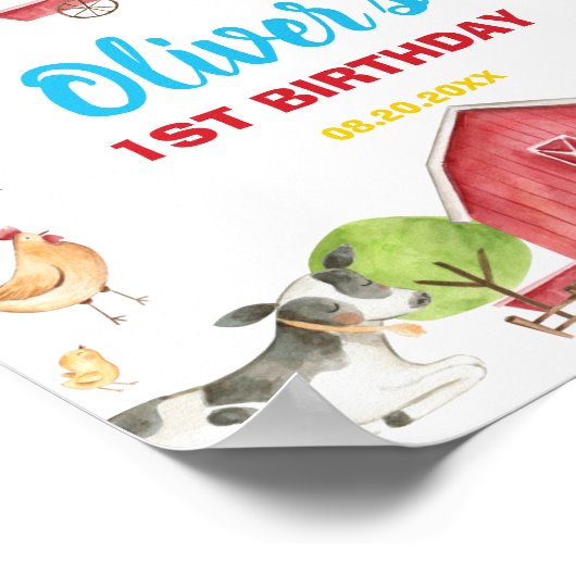 納屋周囲の庭おもしろいパーティーファーム動物誕生日歓迎 ポスター (角)