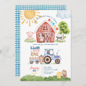 納屋周囲の庭おもしろい1stバースデーフォト招待状 招待状 (正面/裏面)