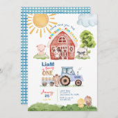 納屋周囲の庭おもしろい1st誕生日招待状 招待状 (正面/裏面)