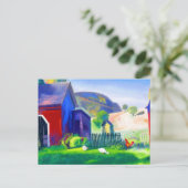 納屋周囲の庭と鶏バイジョージウェスリーベローズ ポストカード (スタンド正面)