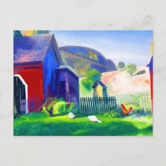 納屋周囲の庭と鶏バイジョージウェスリーベローズ ポストカード (正面)