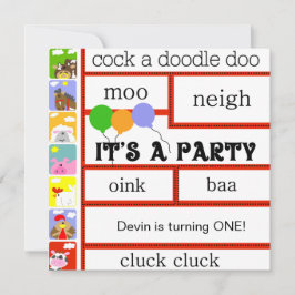 納屋周囲の庭のアニマル・ファーム牛ブタの馬の誕生日 招待状