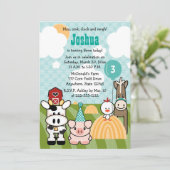 納屋周囲の庭のパーティーの農場の誕生日の招待状年齢 招待状 (スタンド正面)