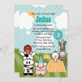 納屋周囲の庭のパーティーの農場の誕生日の招待状年齢 招待状 (正面/裏面)