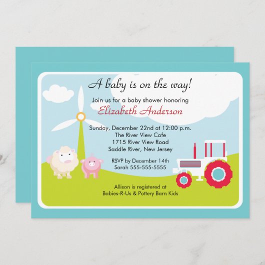 納屋周囲の庭のベビー動物のベビーシャワーの招待状 招待状 (正面/裏面)