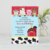 納屋周囲の庭の家畜のバースデーパーティ招待状 招待状 (スタンド正面)