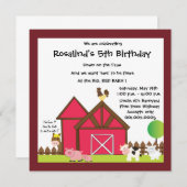 納屋周囲の庭の白い誕生会の招待 招待状 (正面/裏面)