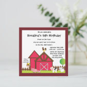 納屋周囲の庭の白い誕生会の招待 招待状 (スタンド正面)