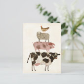 納屋周囲の庭の芽 – 牛、豚、羊、鶏 ポストカード (スタンド正面)