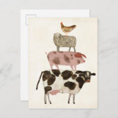 納屋周囲の庭の芽 – 牛、豚、羊、鶏 ポストカード (正面/裏面)