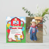 納屋周囲の庭の誕生日の家畜は写真との感謝していしています サンキューカード (スタンド正面)