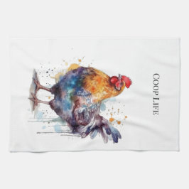 納屋周囲の庭の輝き：水彩Hen、カスタム キッチンタオル