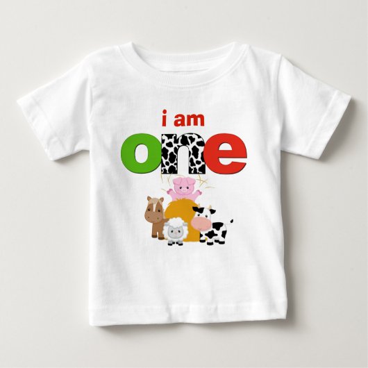 納屋周囲の庭の農場の第1誕生日のTシャツの幼児のベビーの子供 ベビーTシャツ (正面)
