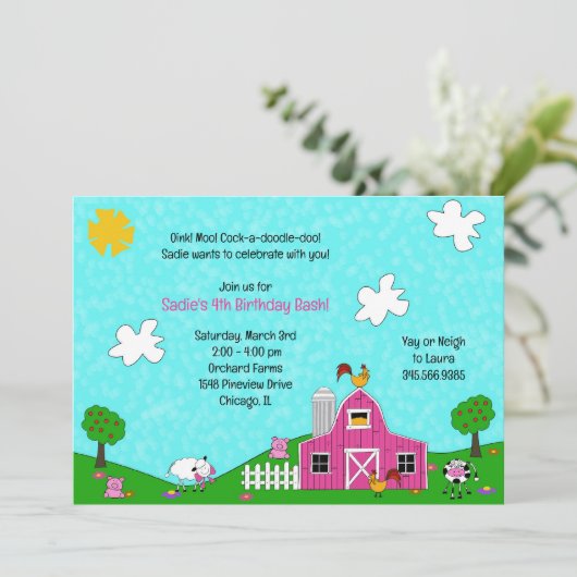 納屋周囲の庭ウィムシーピンクバーンアニマルズカウプリントファーム 招待状 (スタンド正面)