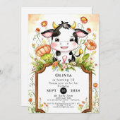 納屋周囲の庭シンプル牛誕生日 招待状 (正面/裏面)