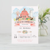 納屋周囲の庭バッシュファーム動物1st.誕生日パーティー 招待状 (スタンド正面)