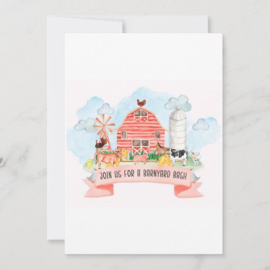 納屋周囲の庭バッシュファーム動物3rd誕生日パーティー 招待状 (裏面)