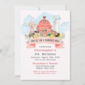 納屋周囲の庭バッシュファーム動物4th誕生日パーティー 招待状 (正面)