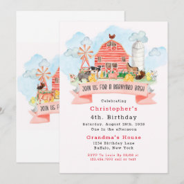 納屋周囲の庭バッシュファーム動物4th誕生日パーティー 招待状