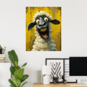 納屋周囲の庭バースト笑わされる- Sheepポートレートポスター ポスター (ホームオフィス)