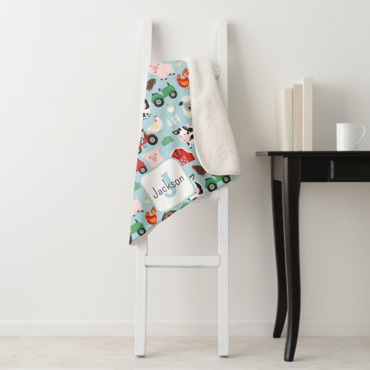 納屋周囲の庭パターンファーム動物かわいい子供たち シェルパブランケット (インサイチュ)