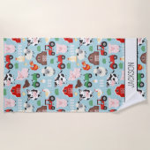 納屋周囲の庭パターンファーム動物かわいい子供たち ビーチタオル (正面)