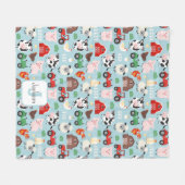 納屋周囲の庭パターンファーム動物かわいい子供たち フリースブランケット (正面(横))