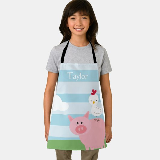 納屋周囲の庭パーソナライズされたの牛と鶏の子のエプロン エプロン (インサイチュ)