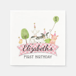 納屋周囲の庭パーティーナプキンズ、ガールズ納屋周囲の庭誕生日 スタンダードカクテルナプキン