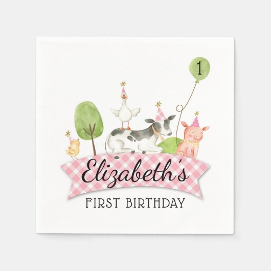 納屋周囲の庭パーティーナプキンズ、ガールズ納屋周囲の庭誕生日 スタンダードカクテルナプキン (正面)