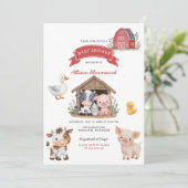 納屋周囲の庭ファームかわいい動物の赤ちゃんシャワー 招待状 (スタンド正面)