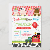 納屋周囲の庭ファームアニマルズバースデーパーティ招待状 招待状 (正面)